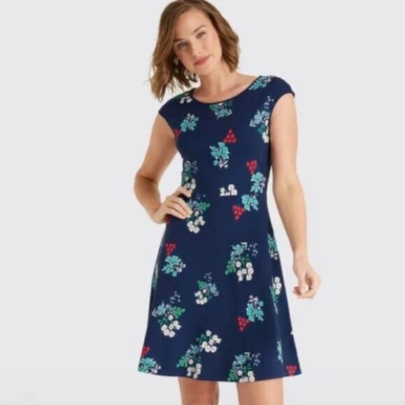 DRAPER James Floral Ponte A-Line Dress Navy Stretch Jersey Size XS - Picture 1 of 10